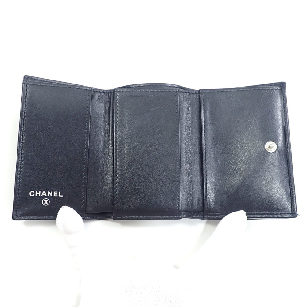 CHANEL Authentic Black Lambskin Leather Logo Wallet - Picture 6 of 9